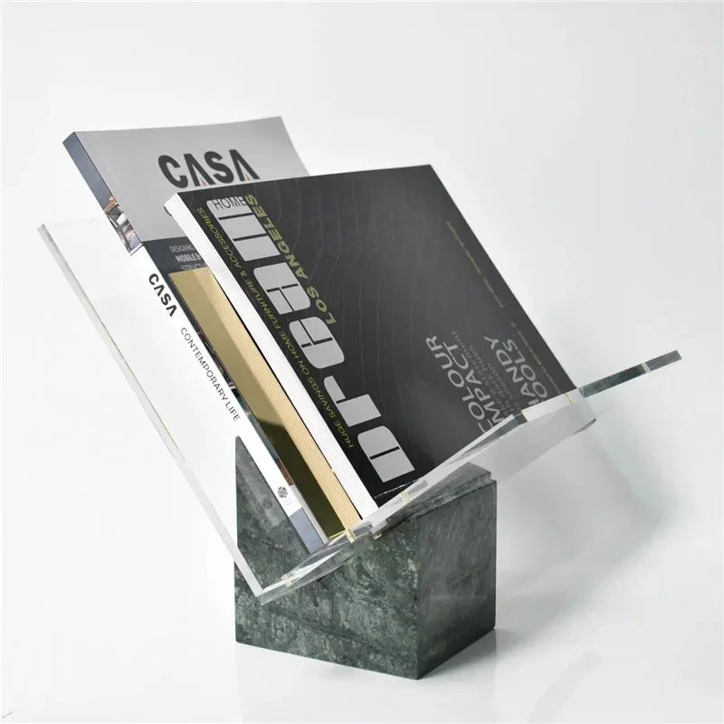 Tijdschriftenhouder Marmer Acryl 27cm Bureau Organizer Opbergrek Modern Kantoor | Restfield
