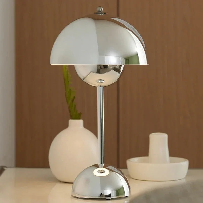 Lampe de table rechargeable dimmable LED 3W sans fil chrome 30cm éclairage d'ambiance moderne | Restfield