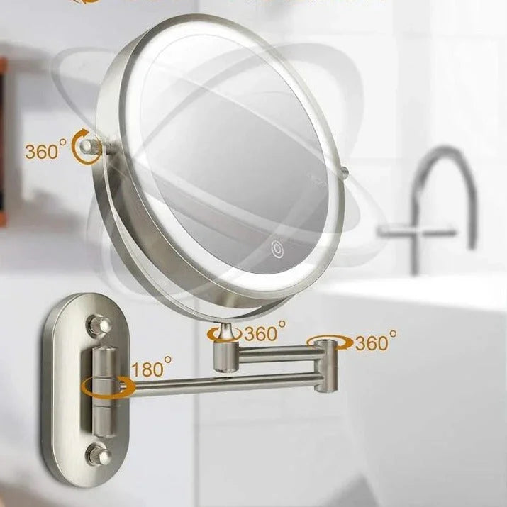 Miroir de maquillage LED grossissant rechargeable chrome 20 cm miroir mural 3 modes d'éclairage | Restfield