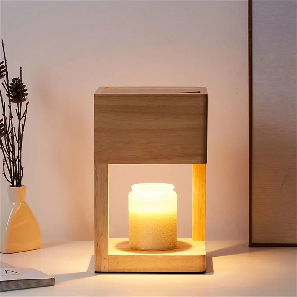 Kaarsenwarmerlamp Hout Modern 26cm Tafellamp Sfeerverlichting Woonkamer Slaapkamer | Restfield