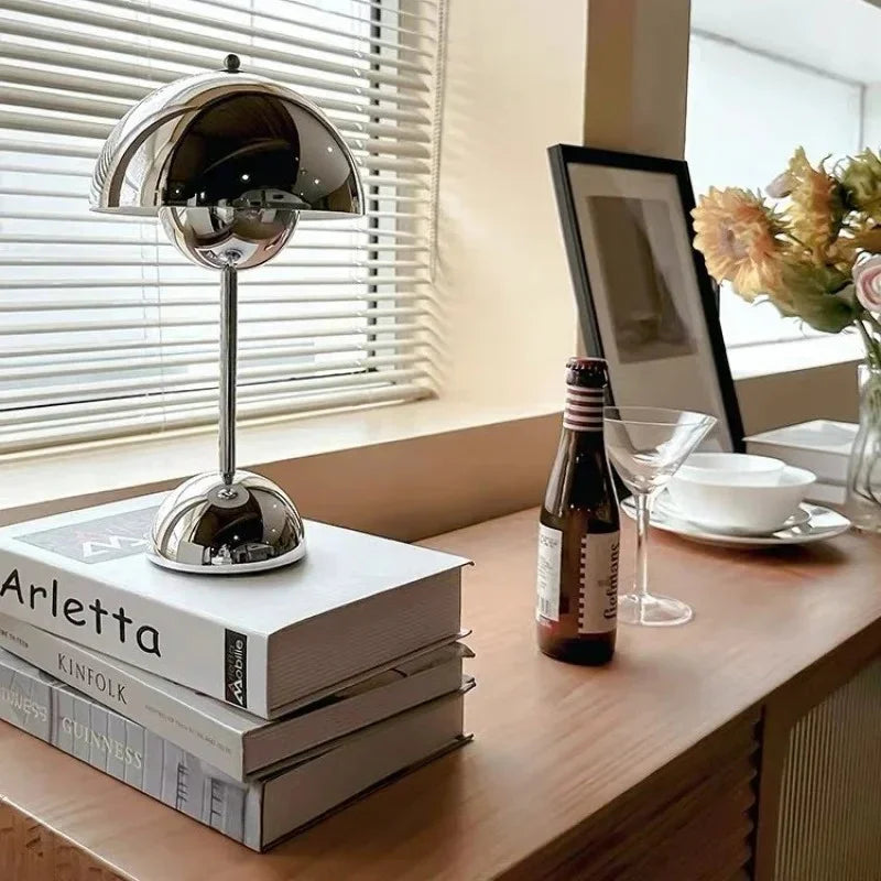 Lampe de table rechargeable dimmable LED 3W sans fil chrome 30cm éclairage d'ambiance moderne | Restfield