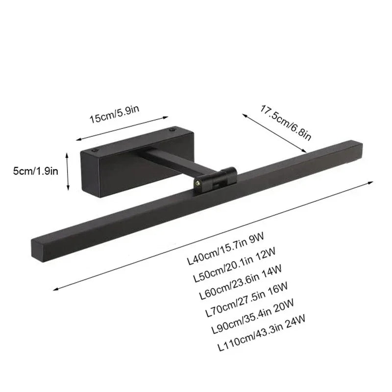 Lampe miroir LED salle de bains étanche noir argent 40cm à 110cm éclairage miroir | Restfield